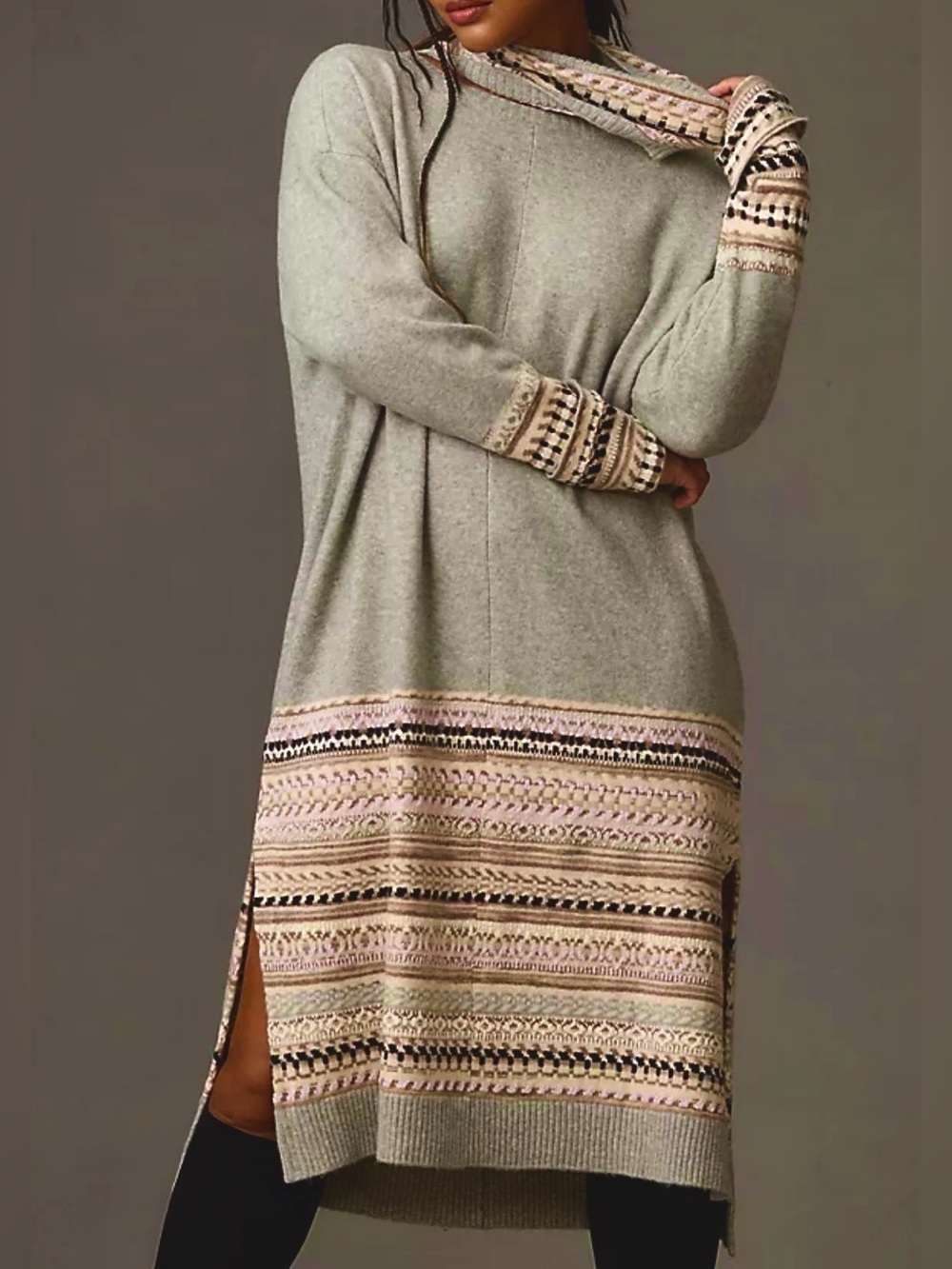 Daily Practice Turtleneck Sweater Midi Dress Green Embroidered Medium Green